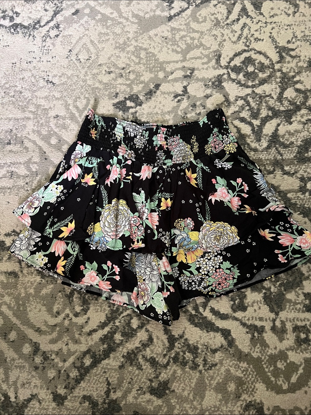 Maaji Black Floral Ruffle Skirt